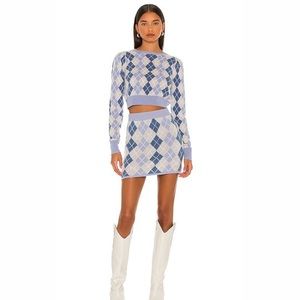 REVOLVE x LoveShackFancy cropped sweater top & skirt set in light blue, size S